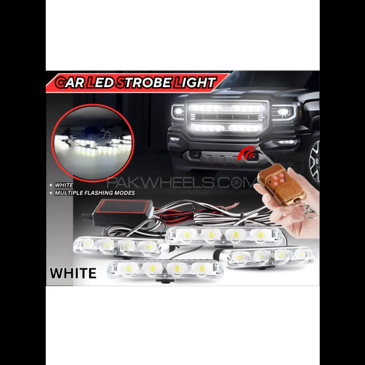 4pc Led Grill Strobe Flasher Light Drl Parking Light Wireless-remote Controlled Function- White